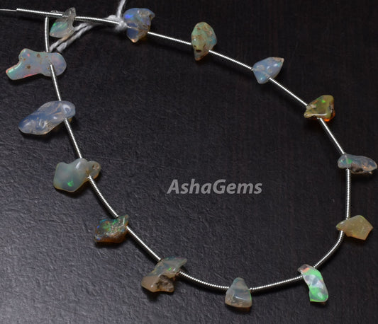 Natural Ethiopian Opal uneven shape Gemstone, 7.5" Strand Welo Fire Ethiopian Opal Rough Beads, Opal Crystal, Multi Fire, Opal Raw, Craft