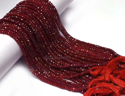 Beautiful Red Ruby Faceted Rondelle Shape Beads, Ruby Corundum Beads,3,3.5mm Ruby faceted Indian Cut Gemstone bead For Necklace Jewelry SALE