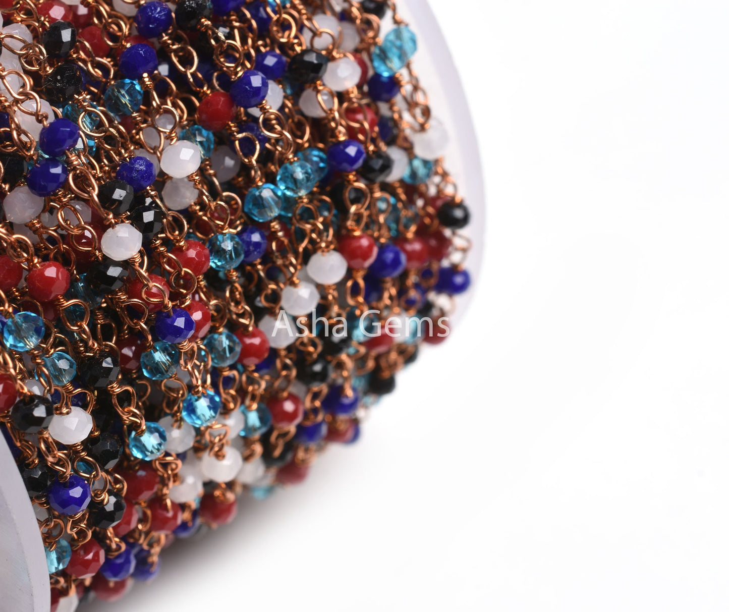Beautiful Multi Color Disco Hydro Beads Rondelle Rosary Chain,3.5mm Rose Gold Plated Wire Wrap Micro Cut Beaded Chain Jewelry Making Necklace