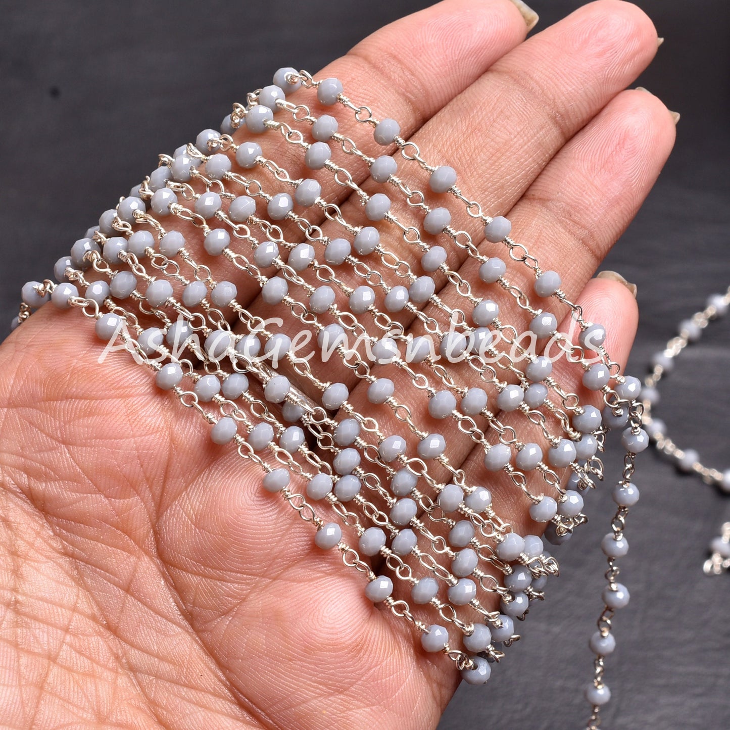 Grey Moonstone Hydro Rondelle Faceted Beads Rosary Chain Silver Plated Wire Wrap Jewelry Making Chains 3-3.5mm Bulk Roll Chain Necklace SALE