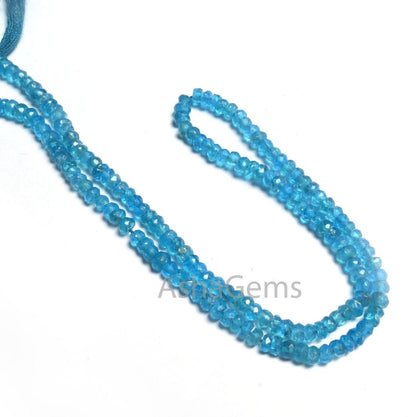 Beautiful Neon apatite Indian machine Cut Gemstone Beads, Fine Quality Neon Blue Apatite Faceted Rondelle Natural Apatite Bead Jewelry Craft