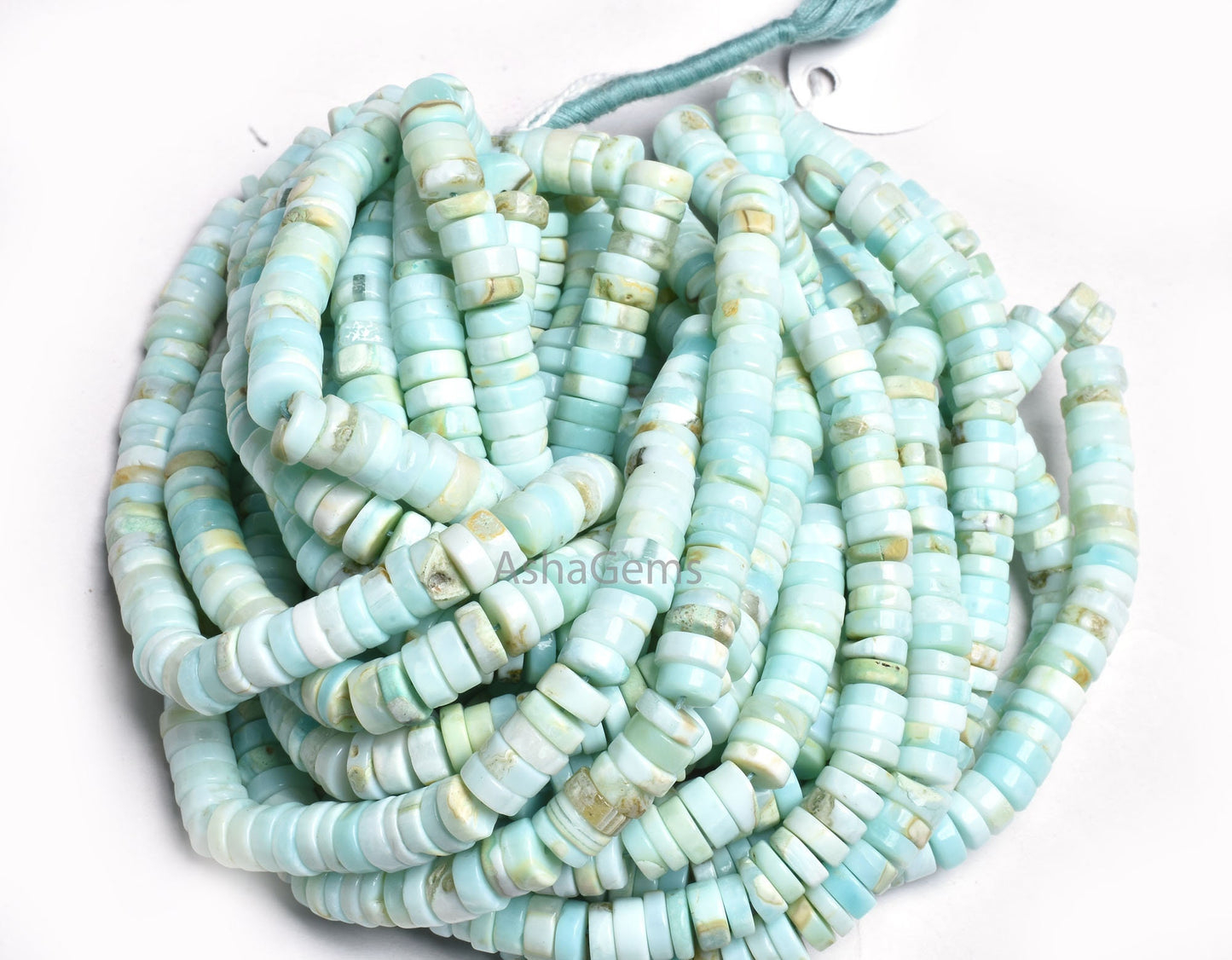 8 mm Peru Opal Smooth Tyre Shape Gemstone Beads, Light Blue Opal Plain Handmade Heishi tyre Beads,8/16"Strand Opal Beads For Jewelry Making