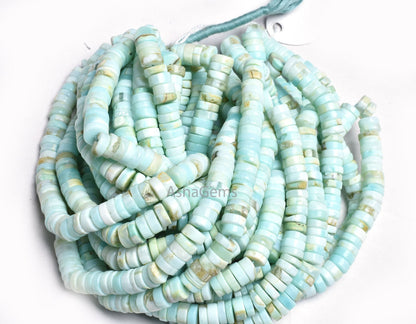 8 mm Peru Opal Smooth Tyre Shape Gemstone Beads, Light Blue Opal Plain Handmade Heishi tyre Beads,8/16"Strand Opal Beads For Jewelry Making