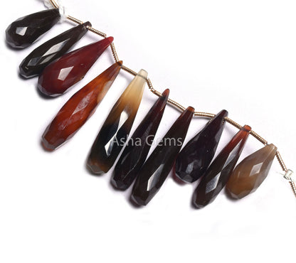 Multi Dark Brown Chalcedony Long Teardrop Beads,6-30 mm Fine Shaded Chalcedony Fancy Pencil Teardrop Gemstone Beads Both Side Loop Jewelry