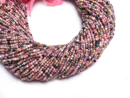2.25 mm Beautiful Multi Tourmaline Micro Cut Rondelle Faceted Gemstone Tiny Beads,13" Fine Quality Disco Pink Tourmaline Beads Jewelry Craft