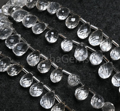 Natural White Crystal Quartz Faceted Drop Beads, Fine Quality Crystal Side Drill Teardrop Briolette Gemstone Beads Jewelry making Craft SALE