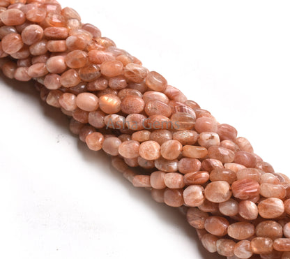 Natural Sunstone Smooth Nugget Gemstone Beads,13" Strand Red Sunstone Plain Handmade Uneven Oval Nugget Beads, Sunstone Bead Jewelry Crafts