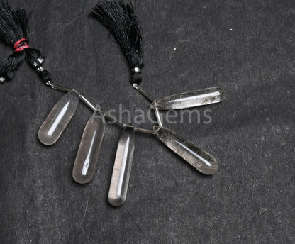 Natural Smoky Quartz Fancy Long Pencil Drop Beads, Smoky Smooth Handmade Teardrop Side Drill Gemstone Smoky Bead For Jewelry Handicraft SALE