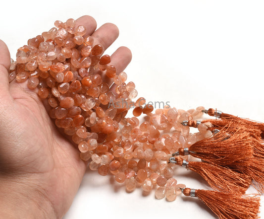 Natural Sunstone Smooth Teardrop Side Drill Beads, Shaded Red Sunstone Plain Handmade Pear Gemstone Briolette Sunstone Bead Jewelry Necklace