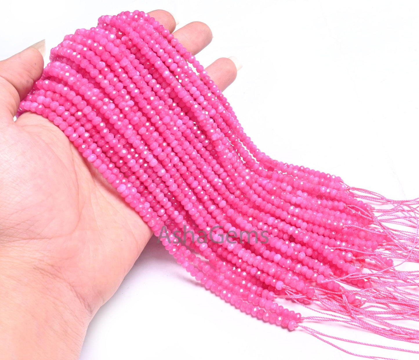 14" Strand Beautiful Hot Pink Jade Quartz faceted Rondelle Shape Beads,4.5mm Fine Jade Quartz machine cut Gemstone Beads Jewelry Making SALE
