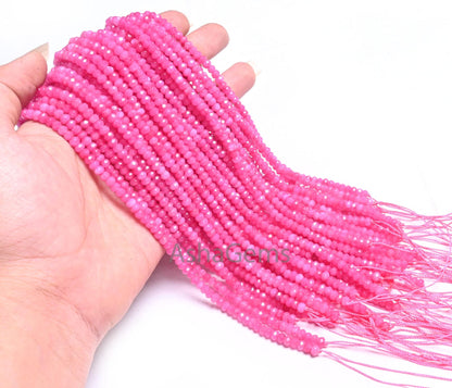 14" Strand Beautiful Hot Pink Jade Quartz faceted Rondelle Shape Beads,4.5mm Fine Jade Quartz machine cut Gemstone Beads Jewelry Making SALE