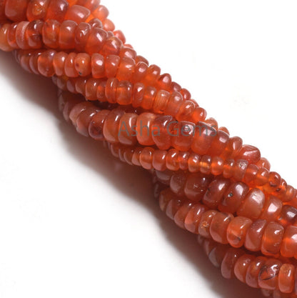 Beautiful Carnelian Smooth Gemstone Beads,12" Red Orange Carnelian Plain Handmade Flat Rondelle Uneven Beads Carnelian Jewelry Making Crafts