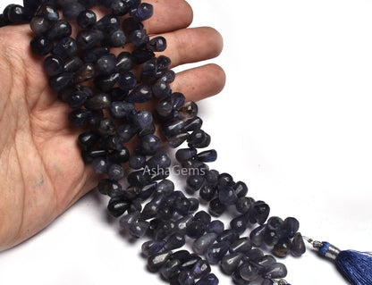 8 Inch Full Strand Blue Iolite Smooth Drops Shape beads, Natural Iolite Beads. handmade Teardrop Gemstone Bead For Jewelry Making Craft SALE
