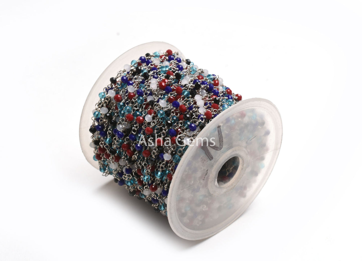 1-50 Feet Multi Color Beads Rosary Chain, Silver Plated Wire Wrap Hydro Disco faceted Rondelle Beaded handmade Chain Jewelry making Necklace
