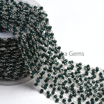 1,3,5,10,50 Ft Green Emerald Hydro Faceted Rondelle Beaded Rosary Chain,Silver,Rose Gold Plated Wire,Jewelry Making Finding,Chain 3-3.5mm