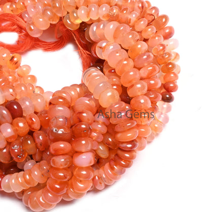 Natural Carnelian Smooth Rondelle Shape Beads,10" Shaded Red Orange Carnelian Plain Handmade Gemstone Loose Bead Carnelian Bead Jewelry SALE