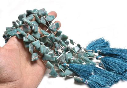 Beautiful Chrysocolla Fancy Uneven Silce Shape Faceted Gemstone Beads, Natural Blue Chrysocolla Table Cut Flat Side Drill Bead Jewelry Craft