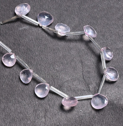 Natural Pink Rose Quartz Faceted Heart Shape Gemstone Beads,7"Strand Rose Quartz Heart Briolette beads, Rose Quartz Side Drill Beads Jewelry (AG 18654)