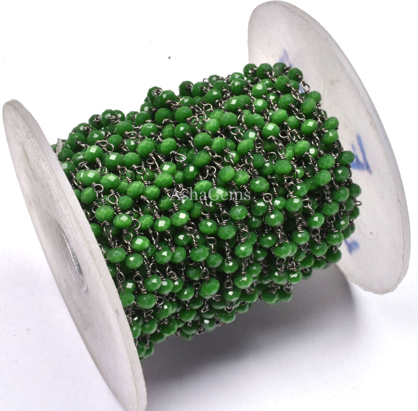 Beautiful Green Agate Hydro Rondelle Faceted Beads Rosary Chain Gunmetal Wire Wrap Black Plated Chain Jewelry Makin Handicraft Chain By Feet
