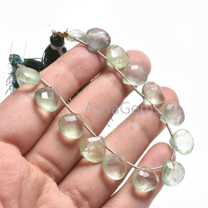 11 mm Fine Natural Fluorite Heart Shape Faceted Beads, Green Fluorite Hearts Briolette Side Drill Gemstone Bead, Fluorite Bead Jewelry Craft
