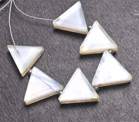 Natural Crystal quartz And Mother Of Pearl Doublet fancy Triangle Beads, AAA White Crystal Doublet Trillion Faceted table Cut Beads Jewelry