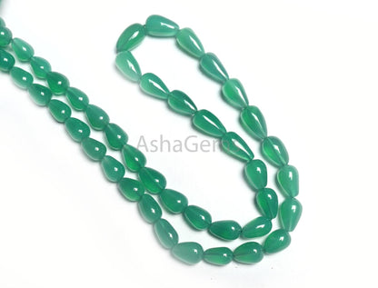 Fine Green Onyx Smooth Drop Gemstone loose Beads, Onyx Plain Handmade Teardrop Straight Drill Beads Green Onyx Beads Jewelry Handicraft SALE