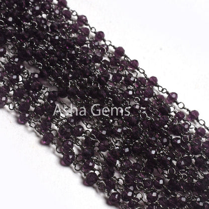Purple Amethyst Hydro Faceted Rondelle Beads Rosary Chain 1-50 Feet Purple Crystal Black Plated Gunmetal Wire Wrap Chains Jewelry Craft SALE