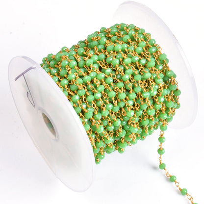 3,10,25 Foot Green Jasper Hydro Faceted Rondelle Beads Rosary Chain 3-3.5 mm Gold Plated Wire handmade Beaded Chain Jewelry Craft SALE DIY