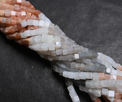 Beautiful Multi Moonstone Smooth Cube Box Beads,8/16" Fine Natural Multi Color Moonstone 3D Cube Gemstone Handmade Moonstone Beads jewelry