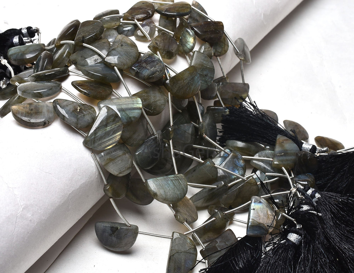 Natural Labradorite smooth Fancy Shape Beads,8"Strand Multi Flash labradorite plain Handmade D Shape Bead, Black Rainbow Half Moon Bead SALE