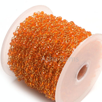 AAA Fanta Orange Hydro Faceted Rondelle Beads Rosary Chain,3-3.5 mm Gold Plated wire Wrap Handmade Rosary Chain By Feet Jewelry making Craft
