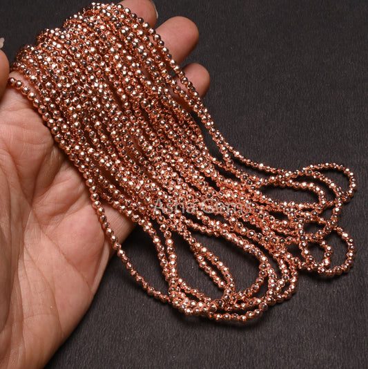 Beautiful Pyrite Copper Coated Rondelle Faceted Gemstone Loose Beads,3-3.25 mm,Fine Quality Pyrite Indian Cut Beads Jewellery Making Crafts