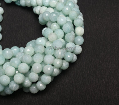 Fine Blue Amazonite Faceted Round Ball Gemstone Beads,13" Natural Amazonite Beads, Amazonite Indian Cut Round Shape Beads Jewelry Handicraft