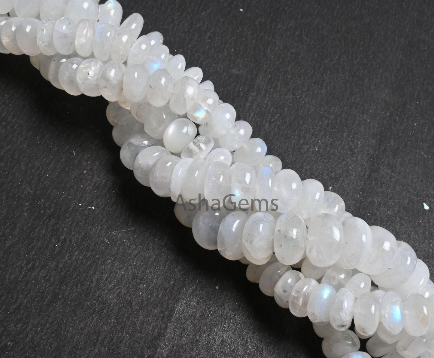 Beautiful Blue Fire Rainbow Moonstone Smooth Rondelle Beads, Fine Flashy White Rainbow Moonstone Plain Handmade Gemstone Beads Jewelry Craft