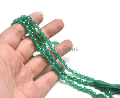 Green Onyx Smooth Handmade Oval Shape Gemstone Beads, Beautiful Green Onyx Oval Beads,12.5" Strand Onyx Beads Necklace Jewelry Making Crafts
