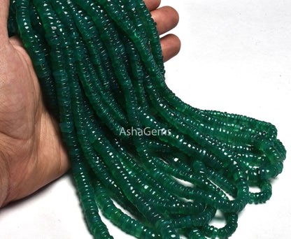 Beautiful Green Onyx Tyre Shape Gemstone Beads, AAA Green Onyx Beads, Onyx Smooth heishi Tyre Beads Green Gemstone Flat Wheel Handmade beads