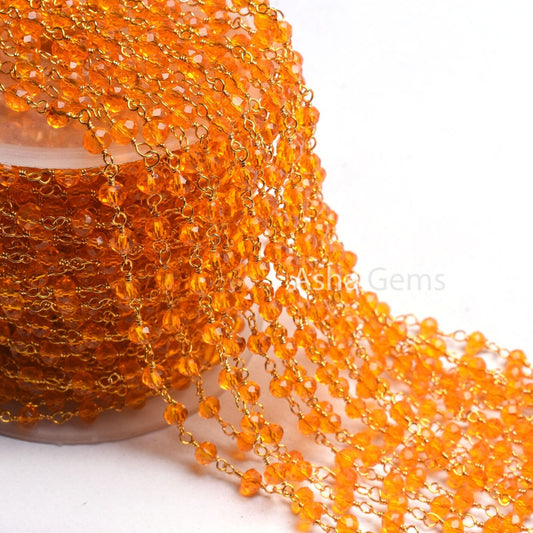 Gold Plated Wire Beaded Rosary Chain 1,5,25,50 Ft Orange Fanta Stone Hydro Beads Chain Bulk Supply Jewelry Making Beads Chain For Crafts