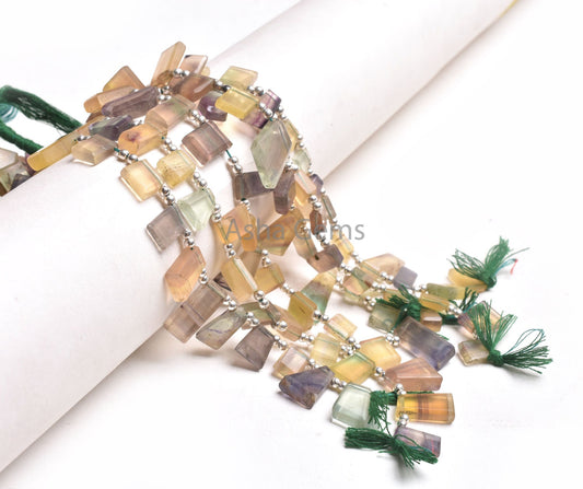 Natural Fluorite Fancy Flat Slice Faceted Gemstone Beads, Multi Fluorite Fancy Uneven Shape Table Cut Side Drill Bead Fluorite Bead Jewelry