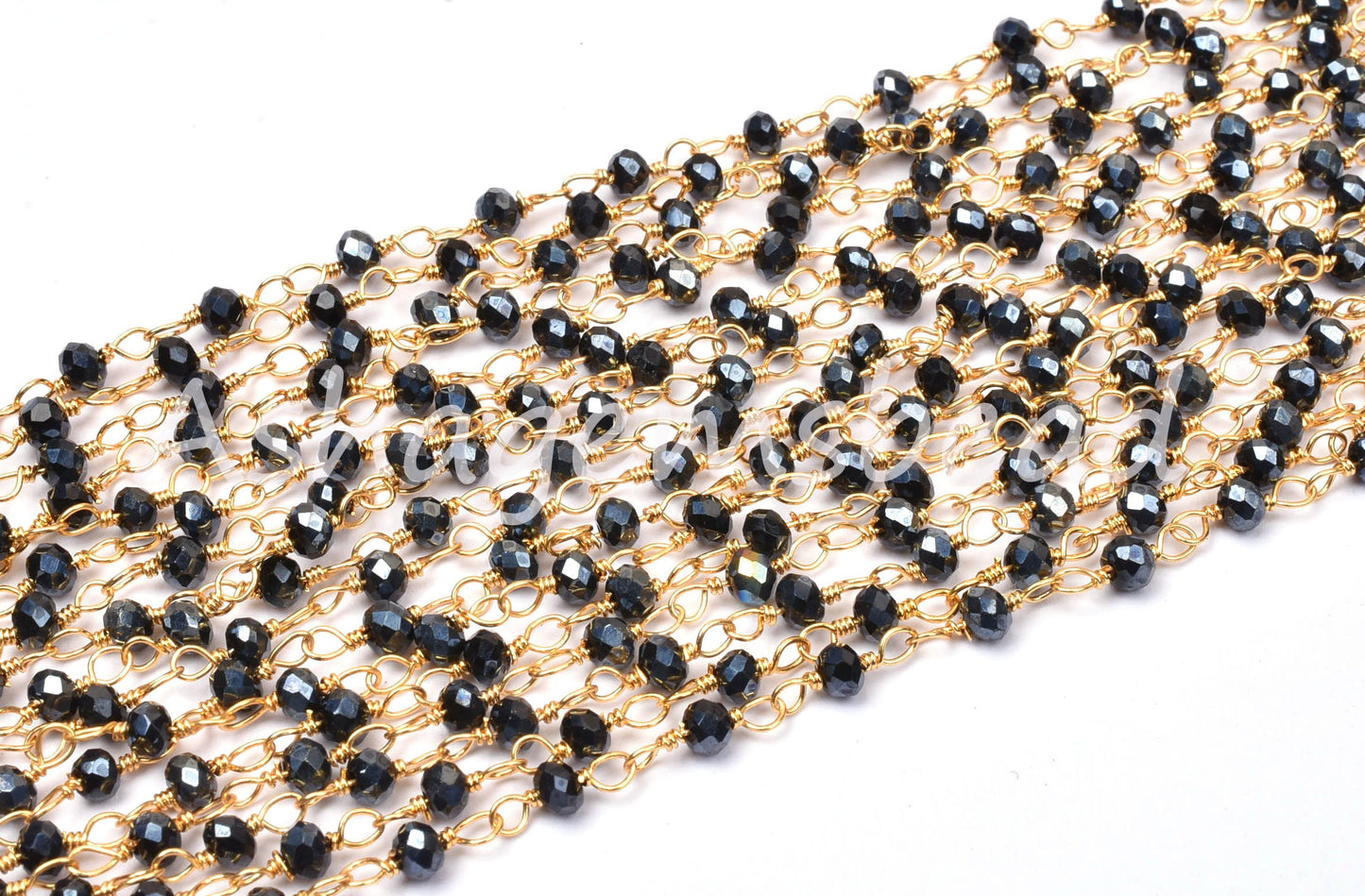 AAA Black Spinel Hydro Silver Coated Faceted Rosary Chain,3 mm Beaded Gold Plated Wire Wrap Rondelle handmade Chain Jewelry Making Craft SALE