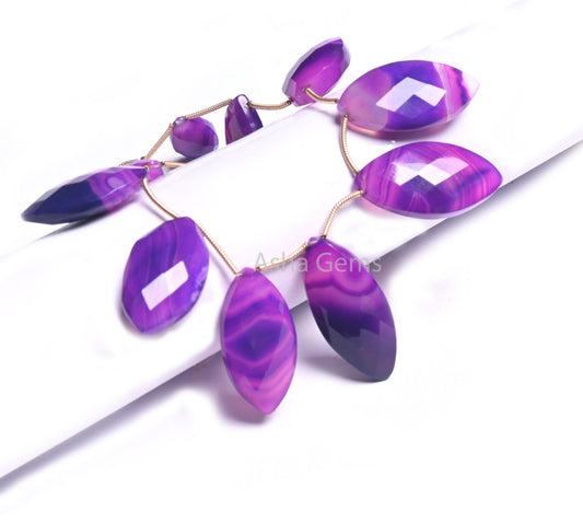 Shaded Purple Blue Chalcedony Marquise Shape Faceted Beads, Fine Chalcedony Fancy Marquise Side Drill Briolette Gemstone Bead Jewelry Making