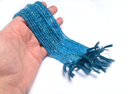 Beautiful Neon apatite Indian machine Cut Gemstone Beads, Fine Quality Neon Blue Apatite Faceted Rondelle Natural Apatite Bead Jewelry Craft