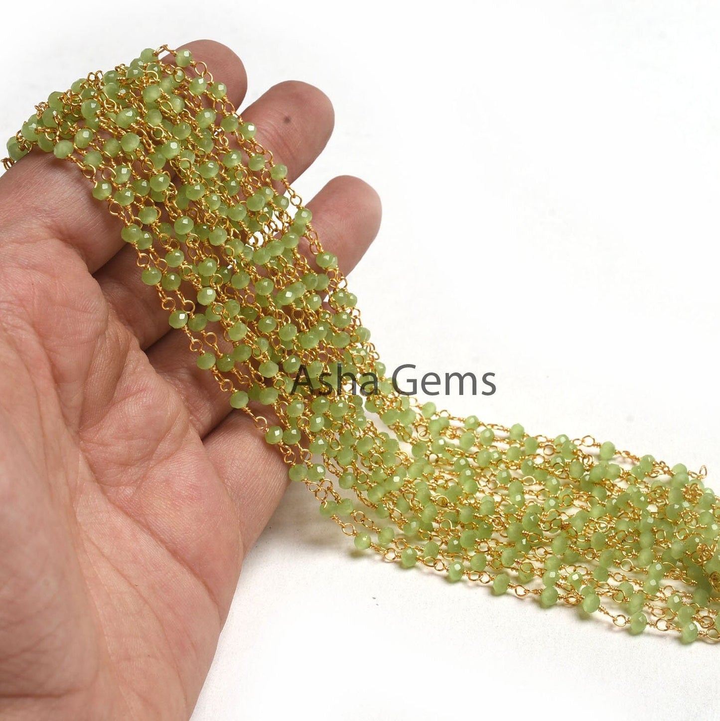 Beautiful Green Quartz Hydro Faceted Rondelle Beads Rosary Chain By Foot,3mm Gold Plated Wire Wrap Jewelry making Handmade Rosary Chain SALE