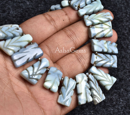 Beautiful Blue Opal Carving Fancy Long Stick Shape Beads,8" Strand Blue Oregon opal carved Rectangle beads, Blue Opal carve handmade Beads