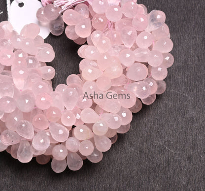 Natural Pink Rose Quartz Faceted Drops Gemstone Beads, Rose Quartz Bead, Fine Rose Quartz Side Drill Teardrop Briolette Beads Jewelry Crafts
