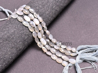 Fine Grey Moonstone faceted Oval Gemstone Beads,9" Strand Natural Moonstone Oval Briolette Straight Drill Beads, grey Moonstone Bead Jewelry