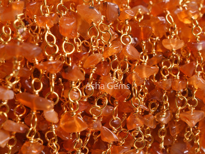 3,5,10 By Ft,Natural Carnelian Uncut Chips Rosary Beaded Chain,Orange Carnelian Nugget Beads Rosary Chain,Gold Plated Wire,Bulk Roll,Jewelry