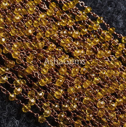 AAA Lemon Quartz Hydro Faceted Beads Rosary Chain Silver Gold Black, Copper Plated Chain handmade Beaded Rondelle Rosary Chains Jewelry SALE