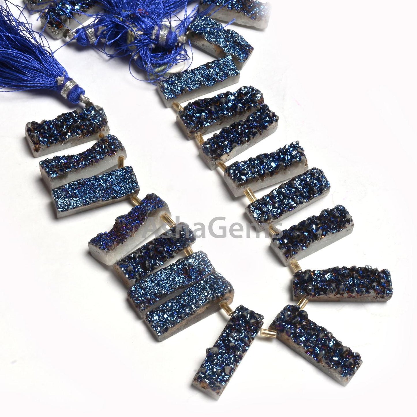 Beautiful Blue Titanium Druzy Rectangle Shape Gemstone Beads, Fine Blue Mystic Coated Drusy Fancy Long Slice Beads, Druzy Bead Jewelry Craft