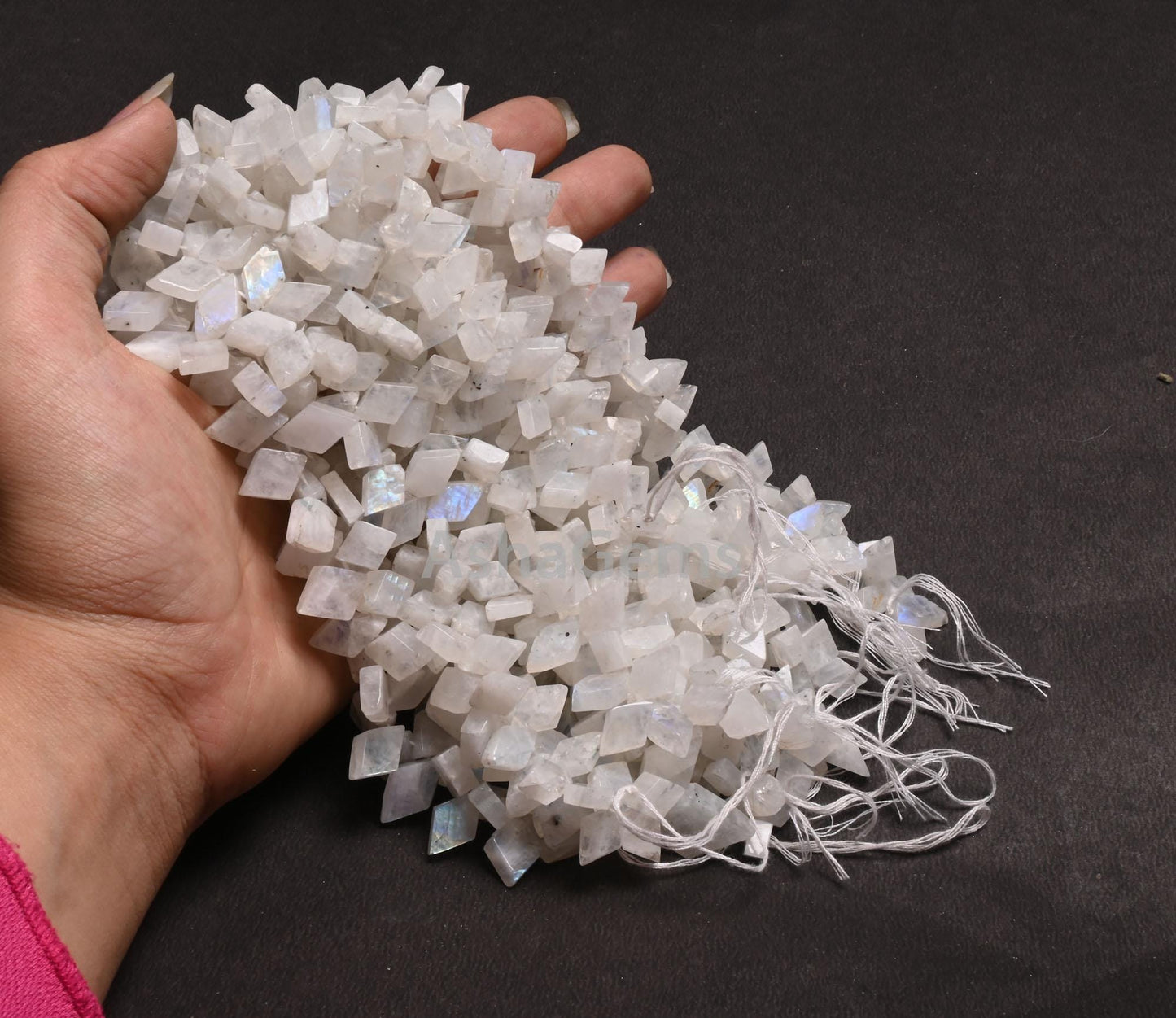 Flashy Rainbow Moonstone Smooth Rhombus Shape Beads, White Rainbow Fancy Flat rhombus Side Drill Blue Fire rainbow Beads Jewelry Crafts SALE