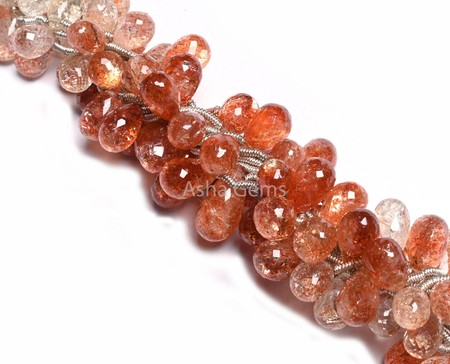AAA Quality Natural Sunstone Faceted Drop Shape Beads, Shaded Red Orange Sunstone Teardrop Briolette Side Drill Sunstone Bead Jewelry Crafts